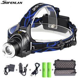 Headlamps XML Headlight T6 L2 LED Scalable Flashlight 5000lumens Power Rechargeable for Hunting and Fishing 231117