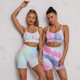 Outfits Yoga Tie Dye Tracksuit High Waist Leggings Seamless Yoga Suit Womens Gym Clothes Workout Set Sportswear Outfit Fitness Clothing 23