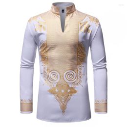 Ethnic Clothing Men Print African Dresses Rich Bazin Dashiki Long Sleeve T-shirt Traditional 2023 Fashion Style Adult Blouse