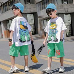 Roupas conjuntos de câmeras de câmeras de fashion de verão meninos meninos para meninos para 4 6 8 10 12 14 anos Hiphop coreano casual shorts 2pcs definem um traje engraçado de desenho animado