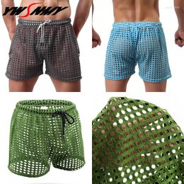 Men's Shorts Summer Men Casual Fishnet Beach Sexy See-through Big Mesh Boxers Underwear Hollow Homewear Pants Loose Pyjamas