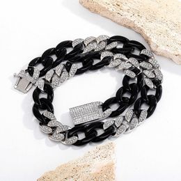 21mm Cuban Chain Link Necklace Black And White Silver 2 Tone Alloy Resin Mixed Foam Sweater Chains Cool Exaggerated Bling Mens Rapper Hip Hop Jewellery Accessories Gift