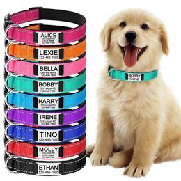 Dog Collars Leashes Adjustable Reflective Nylon Collar Customised Engraved Name ID Label Personalised Glow Flash Large Unisex 231117