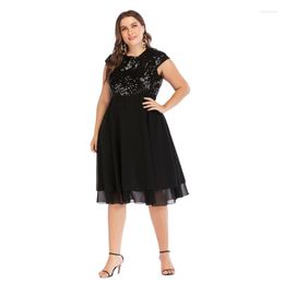Plus Size Dresses Women Fashion Midi Dress Sleeveless Patchwork Party Sequin Slicing Formal For 2023 Summer Outfit