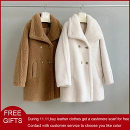 Women's Fur Faux Fur Women's Teddy Bear Fur Coat Female Alpaca Jacket Women Loose Wool Silk Winter Thicken Warm Stand Collar Double Breasted Coats 231117