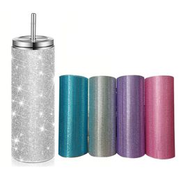 20oz Diamond Straight Tumblers Stainless Steel Water Bottles Colorful Shinny Drinking Cups Double Wall Insulated Tumbler Wholesale By Air A12