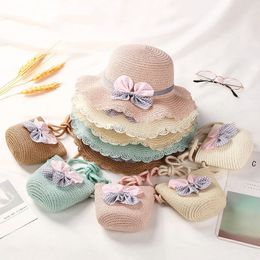 Children's hat bag set summer Sun Protection Princess beach hat bow visor hat girl's straw hat baby fisherman's hat