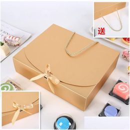 Gift Wrap 31Cmx26Cmx8Cm Large Gold Box With Rope Scarf Clothing Packaging Colour Paper Ribbon Underwear Packing Lx2363 Drop Delivery Dhpde