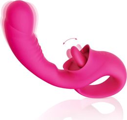 Clitoral licking G-spot vibrator, stimulator for women with 10 licking vibrational modes, multiple stimulation of a strapless strap dildo