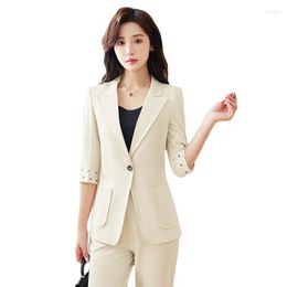 Women's Two Piece Pants Women Single Button Pant Suit Formal Business Work Wear Blazer And Trouser Khaki Apricot Black Female Three Quarter