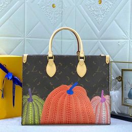 Designer YK Pumpkin print OnTheGo Tote Bag Flowers letters Enpreinte shopping bags Yayoi Kusama MM Leather Handbag ON THE GO Purse Wallet M46466