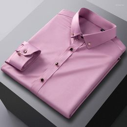 Men's Dress Shirts Button-down Men's Long Sleeve Business Stretchy Silky Formal Social Non-iron Soft Smart Casual Shirt Without Pocket