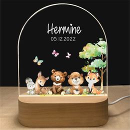 Lamps Shades Personalised Koala Night Light Custom Name Baby Acrylic Lamp Wood Base born Kid Gift Children Bedroom Decor Rainbow Elephant 230418