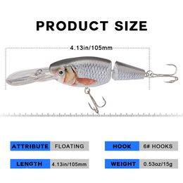 2-segments Jointed Fishing Lures 105mm 15g Folating Minnow Lures Artificial Bait Wobblers For Pike Fishing Accessories FishingFishing Lures