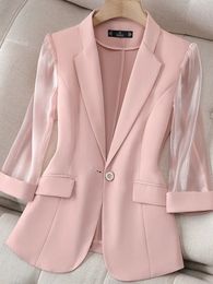 Women's Suits Blazers Thin Pink Suit Spring and Summer Korean Fashion Slim Three Quarter Sleeves Casual Jacket Lady Office Blazer 230418