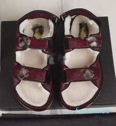 plush warm Slides Designer Wool Slippers Quilted Winter Slipper wool fleece Calf Leather Platform Slide