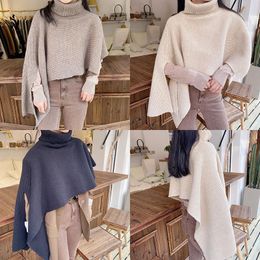 Scarves Fashion Women High Neck Cape Knitted Shawl Casual Irregular Turtleneck Pullover Sweater Winter Female Knitwear Streetwear