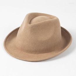 Berets Brand Design Wool Trilby Fedoras Panama Jazz Hat Short Brim Bowler Winter Roll-up For Men/Women Dress Party