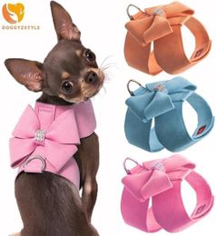 Pet Dog Vest Harness Bling Rhinestone Girl Bow Tie No Pull Soft Suede Leather Puppy Vest Harness Leash Set Cat Kitten Collar Set 28681584
