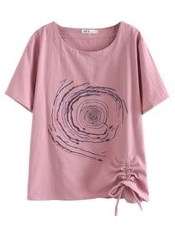 Women's T-Shirt Plus Size T-Shirt For Women 4xl Washed Cotton Summer Casual Tees Embroider Drawstring Short Sleeve Tops 230418