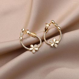 Dangle Earrings Luxury Flower Drop For Women Zircon Stainless Steel Piercing 2023 Trend Korean Fashion Wedding Jewellery Aretes