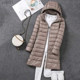 Women's Down Parkas Women Ultra Lightweight Packable Long Puffer Jacket 2023 New Autumn Winter Warm Hat Detachable Hooded Fe Coat Parka 5XL 7XLL231118