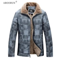 Men's Jackets ABOORUN Men's Winter Fleece PU Leather Jacket Business Casual Woolen Leather Coat Khaki Warm Coat for Male 231118