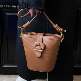 Shoulder Bags Jin YIde Bucket Bags for Women 2023 Luxury Brand Designer Tends PU Leather Crossbody Bag Female Solid Color Handbags and Purses