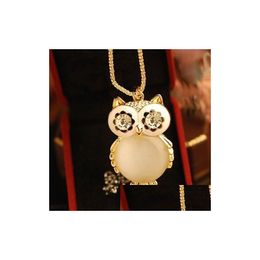 Pendant Necklaces Necklaces Pendant Rhinestone Statement Snowflake Shape Eye Owl Necklace Long Chains Drop Delivery Jewellery Necklaces Dhjcq