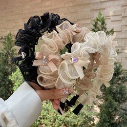 Summer Mesh Ruffle Bow Love Rhinestone Headbands Fashion Hair Accessories For Women Trend Lace Hairband Hair Band Girl Headwear