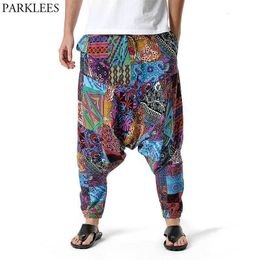 Men's Pants Men's African Print Harem Baggy Genie Boho Pants Casual Cotton Yoga Drop Crotch Joggers Sweatpants Hip Hop Traditional Trousers 230417