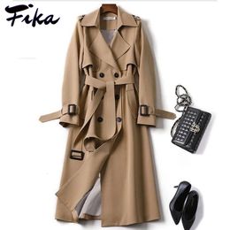 Women's Jackets Fashion DoubleBreasted Women Trench Coat Long Belted Slim Lady Vintage Duster Cloak Female Outerwear Autumn Clothes 230418