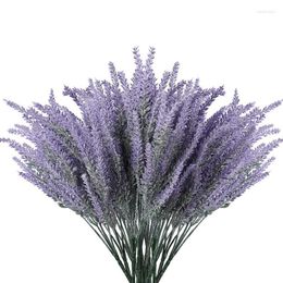 Decorative Flowers Artificial Lavender 8Pcs Fake Plants With Faux Plastic Wedding Bouquet For Table Centerpieces Home Kitchen Decor