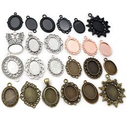 10pcs 13x18mm Inner Size Antique Silver Plated Flower Style Cameo Cabochon Base Setting Charms Pendant necklace findings Jewelry MakingJewelry Findings