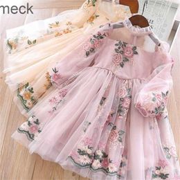 Girl's Dresses Dome Cameras Elegant Flower Girls Wedding Party Dress Princess Casual Kids Clothes Lace Long Sleeves Dress Kids Dresses For 3-8T