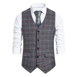 Men's Vests Suit Vest Men Fashion Plaid Business Casual Single Breasted Vests Mens Sleeveless Wedding Suit Vest Office Mens Clothing 230418