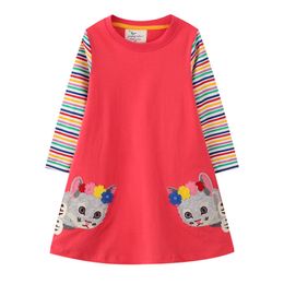 Girl s Dresses Jumping Meters Autumn Winter Children s School Long Sleeve Animals Embroidery Toddler Kids Frocks Costume Party Dress 230417