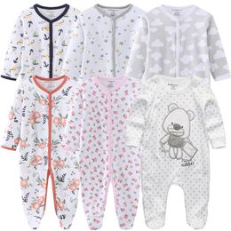 Rompers 0-12Months Baby Rompers born Girls Boys 100%Cotton Clothes of Long Sheeve 1/2/3Piece Infant Clothing Pajamas Overalls 230418