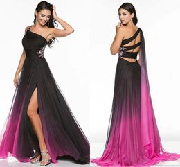 Gradient Ombre Prom Dresses Side Split Evening Formal Gown One-Shoulder Party Dress Crystal Waist Modern Women Pageant Gowns