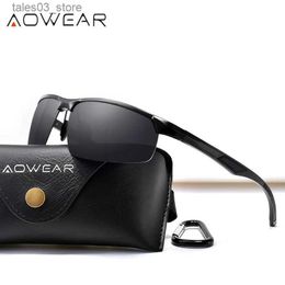 Sunglasses AOWEAR Luxury Outdoor Sports Sunglasses Men Polarised Aluminium Rimless Sun glasses Male Mirror Driving Goggles Eyewear Oculos Q231120