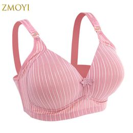 Bras High Quality D Cup Plus Size Bra For women Push Up Bra Stripe pattern Wireless Bralette Breathable Bra Female Underwear lingerie P230417