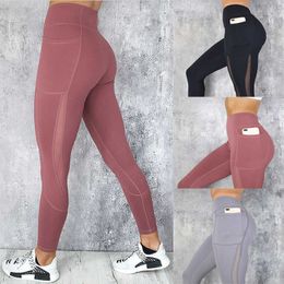 Women Pants Mesh Patchwork Yoga Pants Tights Solid Colour Fitness Sports Leggings With Pocket Trousers Athletic Wear