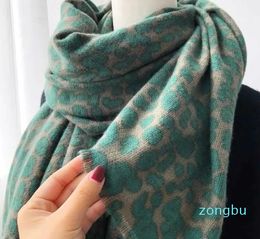 Leopard Print Pashmina Scarf Cashmere Blanket Shawls Vintage Avocado Green Thickened Warm Womens Winter Wrap Ladies