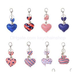 Keychains Lanyards 8 Colors Fashion Stars And Stripes Print Pu Leather Love Heart Keychain Sier Color Clasp Pave Star Independence Dhh9C