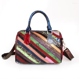Evening Bags 2023 Genuine Leather Bag Fashion Patent Colourful Stripe Colour Contrast Handbag One Shoulder Crossbody Women's