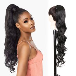 Synthetic Loose Curly Ponytail for Women Black Brown Pony Tail Extension Wrap Around Clip In Ponytail Hair Extensions