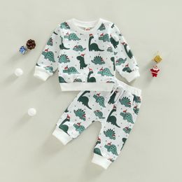 Clothing Sets -10-10 Lioraitiin 0-3Years Toddler Baby Boy Girl 2Pcs Autumn Clothing Set Long Sleeve Animal Dinosaur Printed Top Long Pants 230418