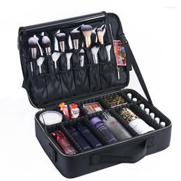 Storage Bags Multifunction PU Leather Cosmetic Bag Professional Make Up Box Large Capacity Travel Toiletry Dual-Layer Makeup Suitcase