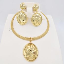 Necklace Earrings Set High Quality Dubai Gold Colour Jewellery For Women African Beads Wedding Jewlery Fashion Earring