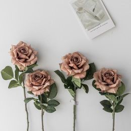 Decorative Flowers 45cm/5pcs High Quality White Rose Bouquets Artificial Silk Flower Accessory Home Party Wedding Decoration Fake Flores